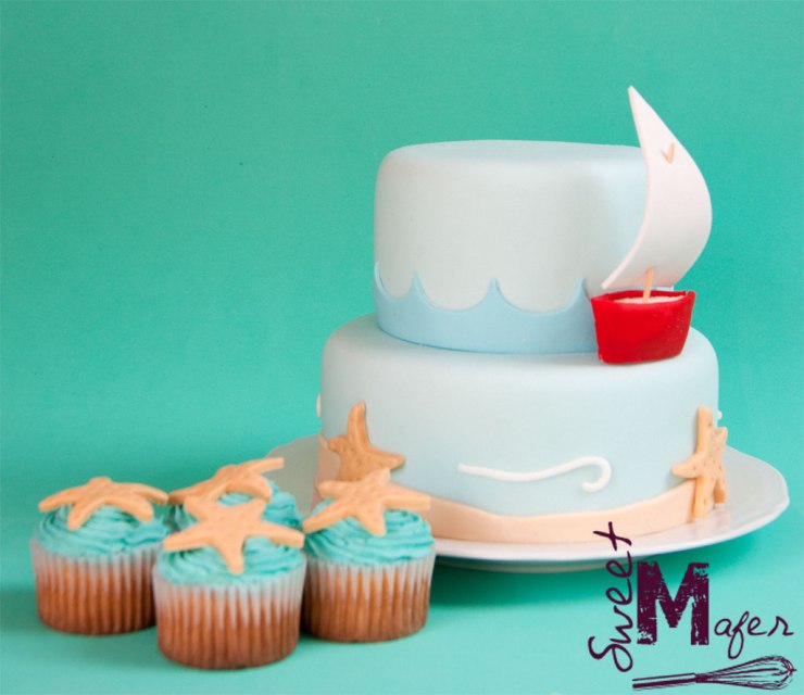 Torta y cupcakes marinos
