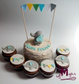Torta y cupcakes elefante