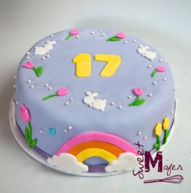 Torta arcoiris y conejos